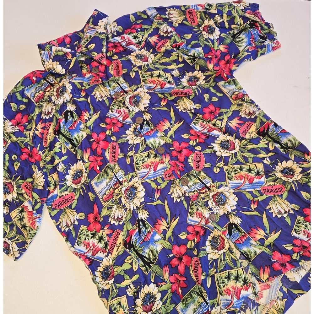 Mango Moon Vintage Tropical Short Sleeve Mens‎ Button Down Hawaiian Shirt Size M